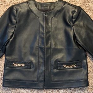 Ann Taylor Black Faux Leather Jacket with Chain Detail